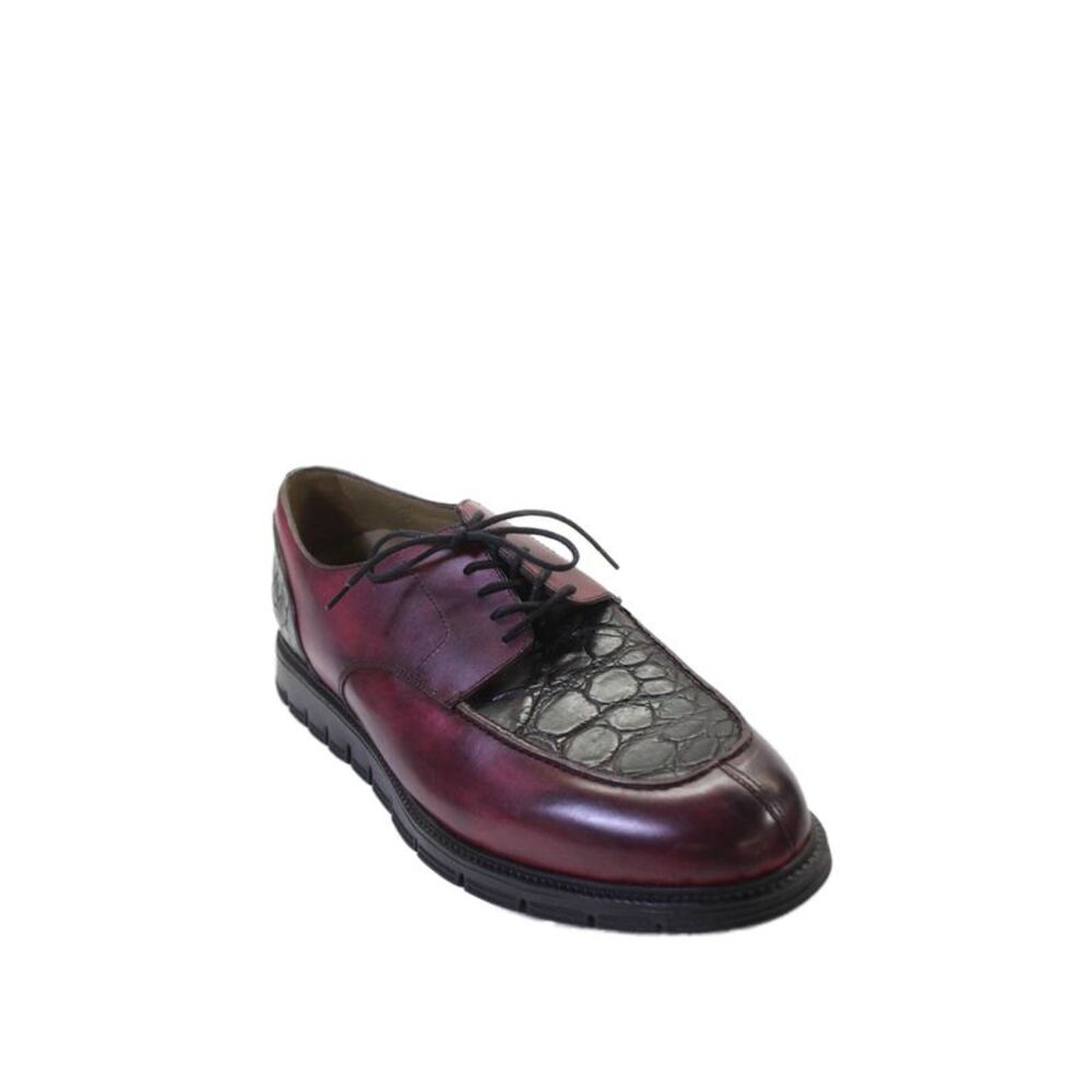 Tardini Mens Leather Colorblock Alligator Trim Lace Up Loafers Red Black Size 8